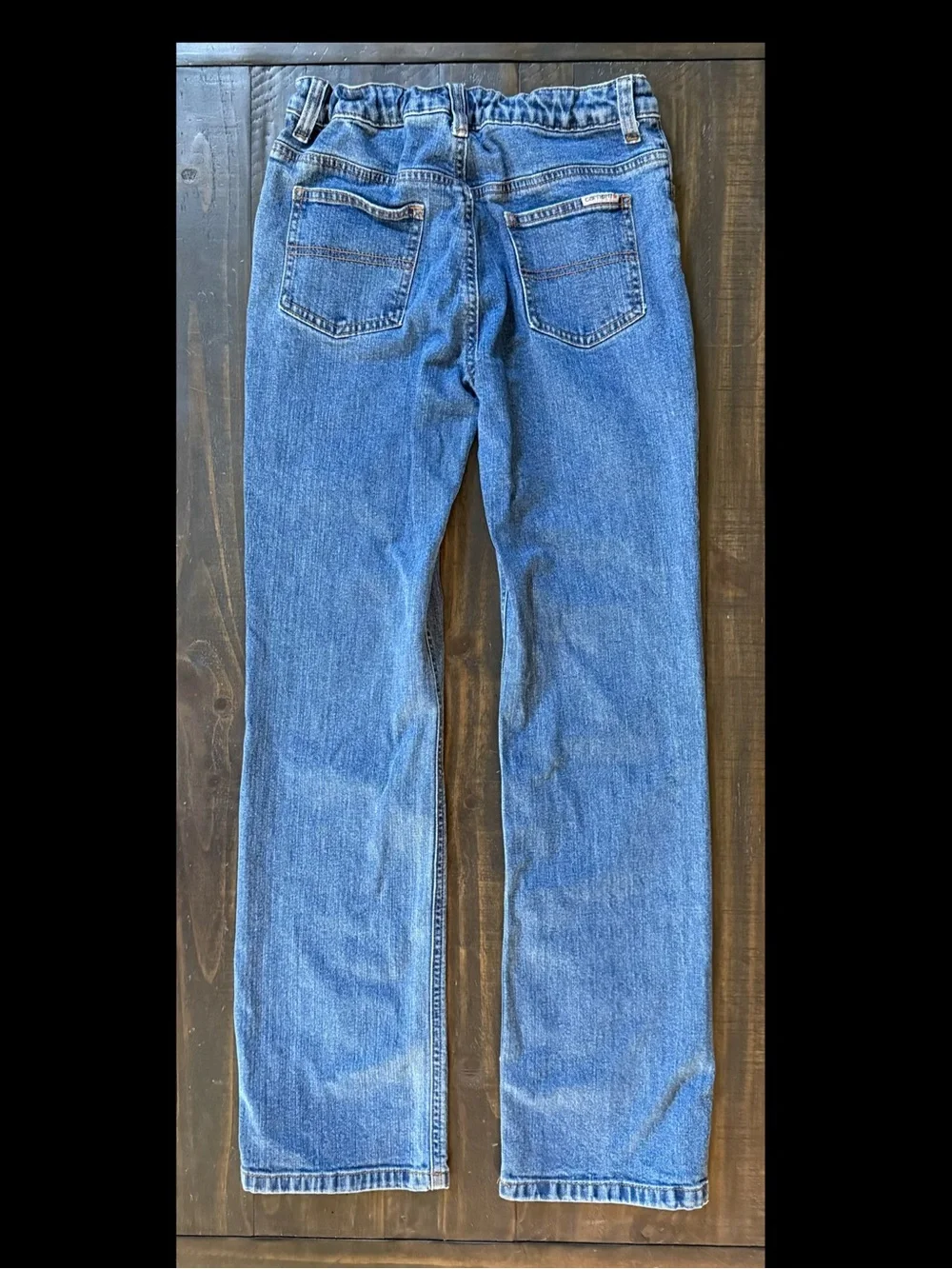 Carhartt Boys Blue Denim Jeans Adjustable Waist Size 14 Straight Leg
